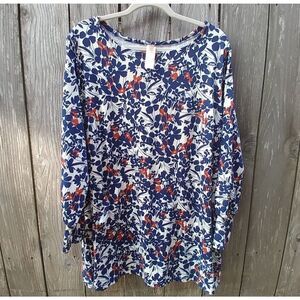 Retreat by Rhonda Shear size 1X long sleeve shirt blue floral print pockets
